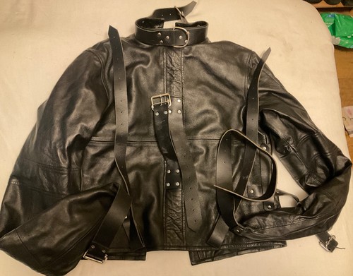 Black leather straight jacket - black,
